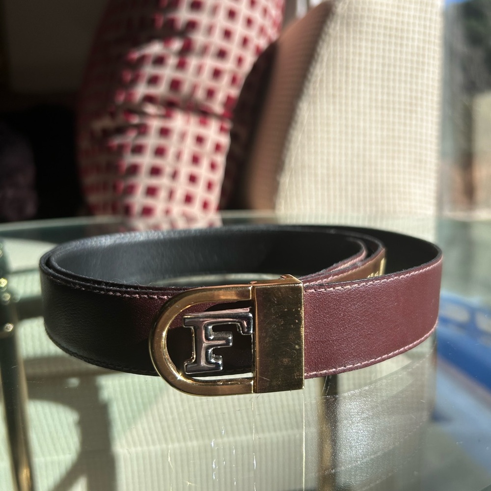 Vintage “F” Monogram Silver and Gold Reversible Buckle Belt